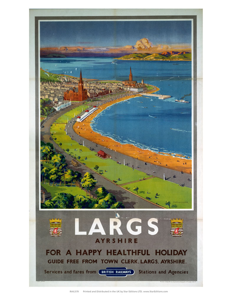 Largs Ayrshire - Happy healthful holiday British Railways 24" x 32" Matte Mounted Print