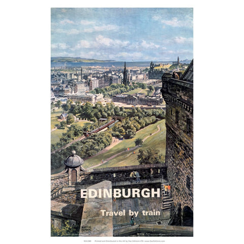 Edinburgh travel by train - Castle poster 24" x 32" Matte Mounted Print