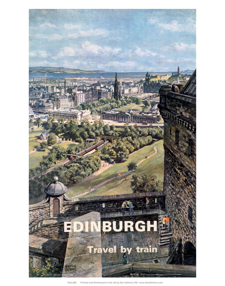 Edinburgh travel by train - Castle poster 24" x 32" Matte Mounted Print