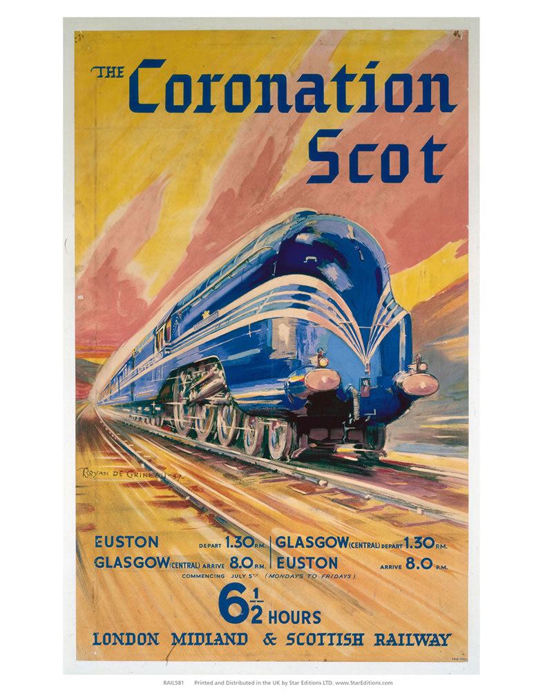 The Coronation Scott - 6 1/2 hour London midland and scottish railway 24" x 32" Matte Mounted Print