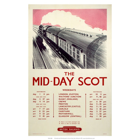 The Mid-Day Scot - British Railways Timetable 24" x 32" Matte Mounted Print