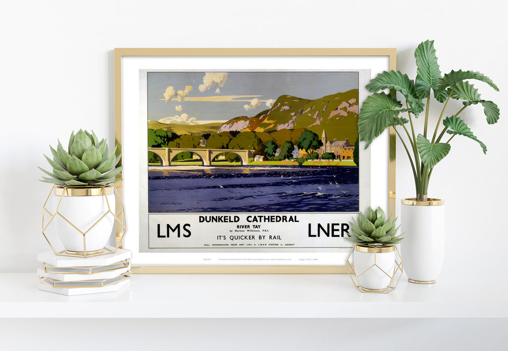 Dunkeld Cathedral On The River Tay By Rail Lner Art Print
