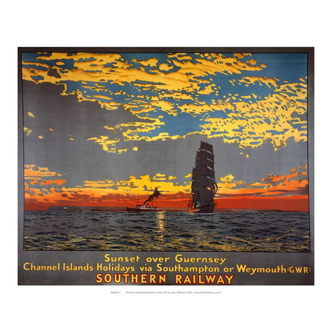 Sunset over guernsey - Southern Railway 24" x 32" Matte Mounted Print