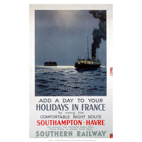 Holidays in France - Southampton to Havre Southern Railway 24" x 32" Matte Mounted Print