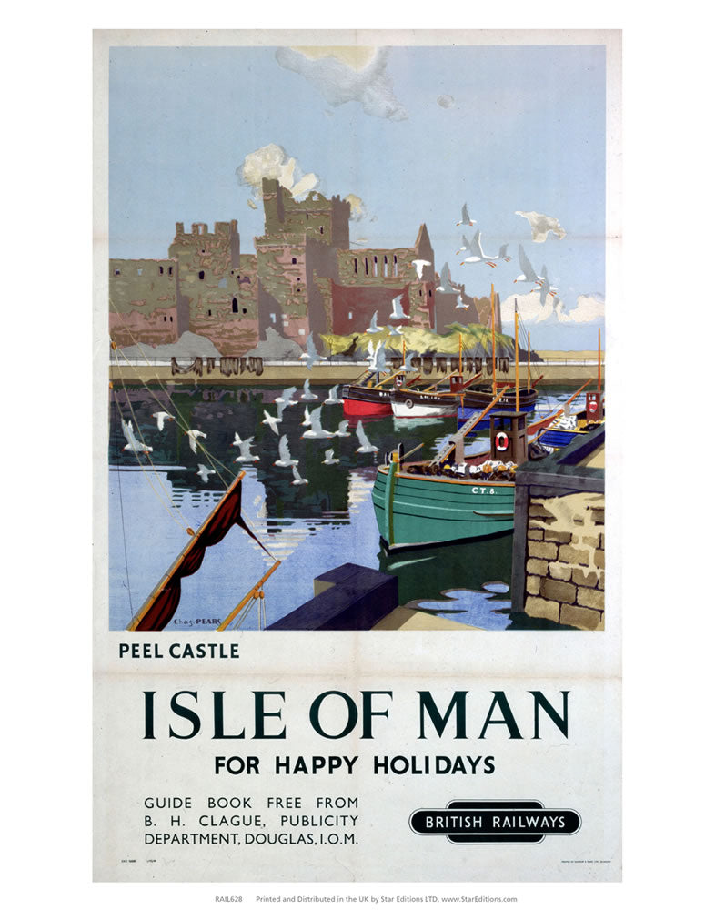 Peel Castle - happy Holidays in the Isle of Man by British Railways 24" x 32" Matte Mounted Print
