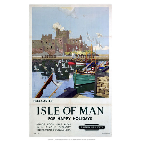 Peel Castle - happy Holidays in the Isle of Man by British Railways 24" x 32" Matte Mounted Print