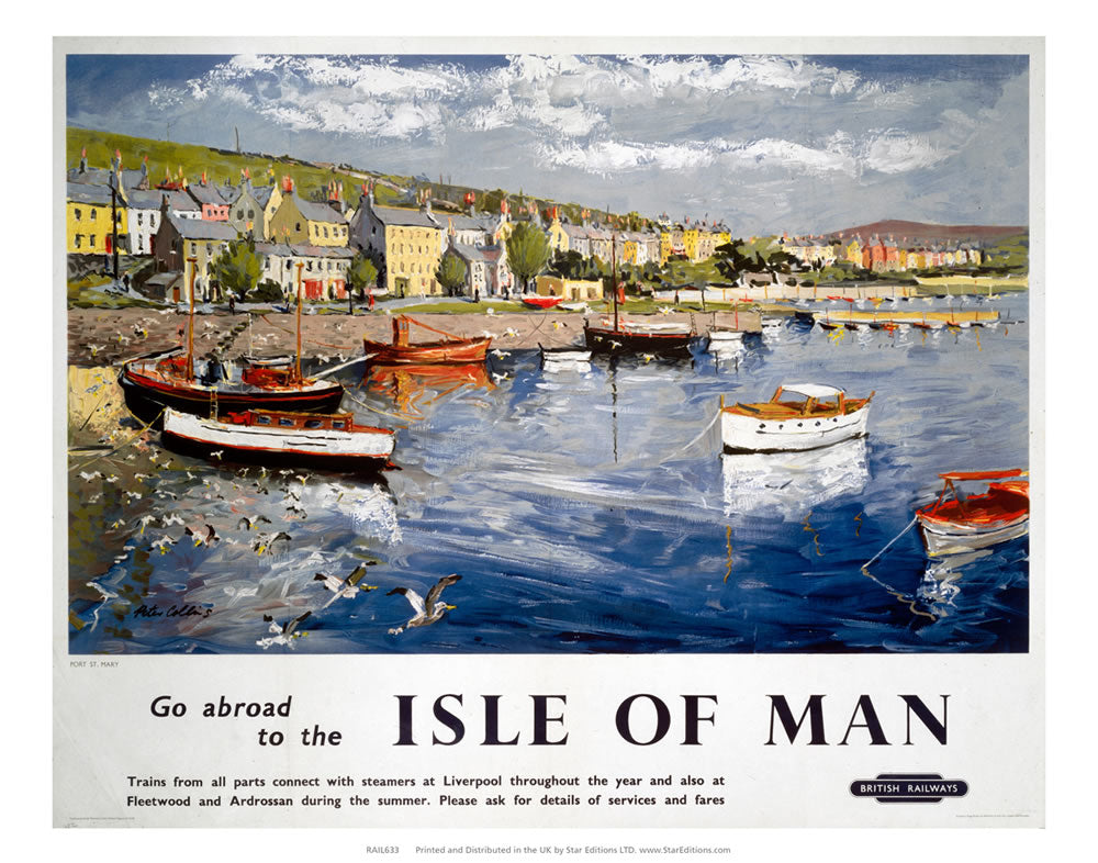 Go Abroad to the Isle of Man - Port St Mary by British Rail 24" x 32" Matte Mounted Print