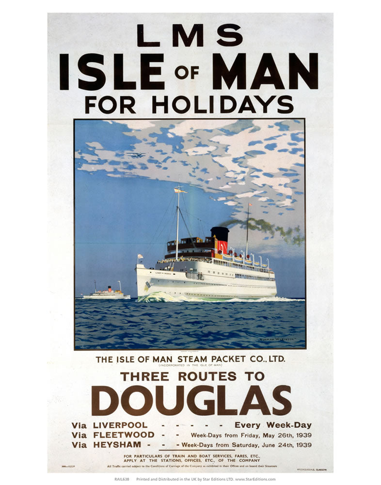 Isle Of Man Steam Packet - Routes to Douglas Isle Of Man 24" x 32" Matte Mounted Print