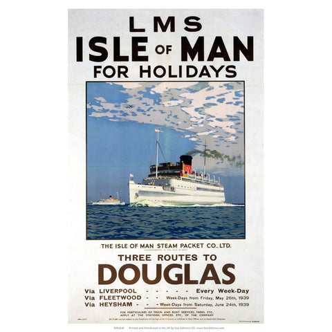 Isle Of Man Steam Packet - Routes to Douglas Isle Of Man 24" x 32" Matte Mounted Print