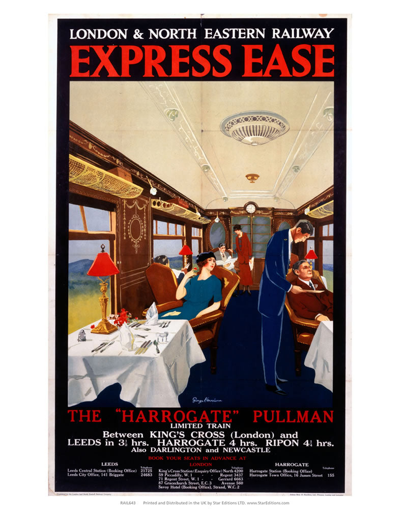 The Harrogate Pullman - Express Ease by London and North Eastern Railway 24" x 32" Matte Mounted Print