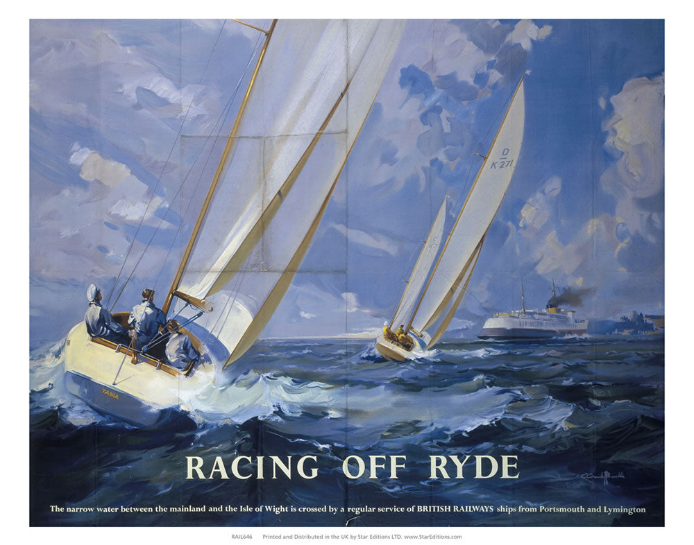 Racing off Ryde - Racing Yachts by British Railways 24" x 32" Matte Mounted Print