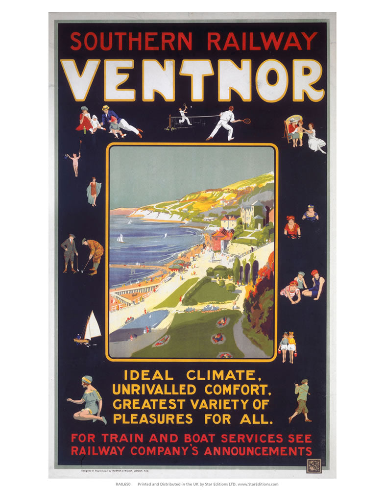 Ventnor - Southern Railway Train and boat services 24" x 32" Matte Mounted Print