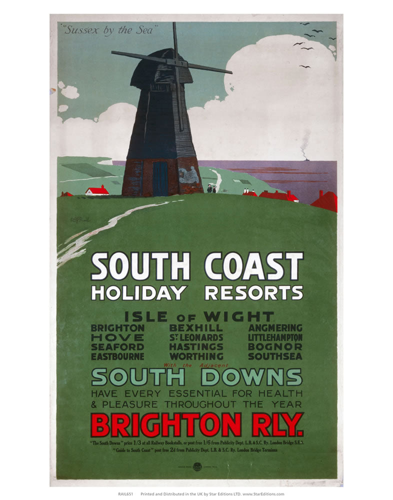South Coast Holiday Resorts - South Downs By Brighton railway 24" x 32" Matte Mounted Print
