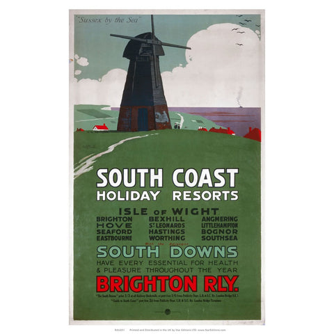 South Coast Holiday Resorts - South Downs By Brighton railway 24" x 32" Matte Mounted Print