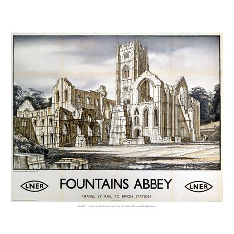 Fountains Abbey - Travel by rail to ripon station by LNER 24" x 32" Matte Mounted Print