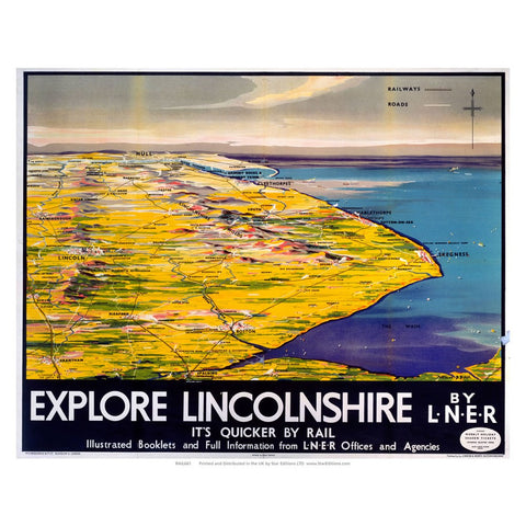 Explore Linconshire - Quicker by rail LNER Map 24" x 32" Matte Mounted Print