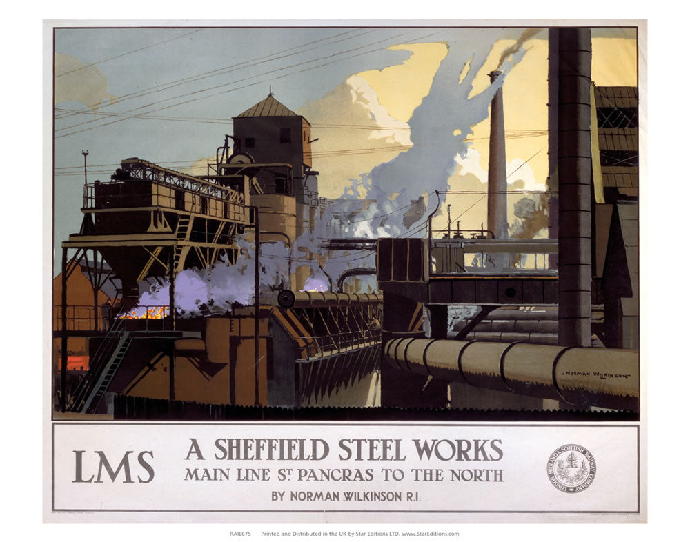 Sheffield Steel Works - Main line St Pancras to the north 24" x 32" Matte Mounted Print