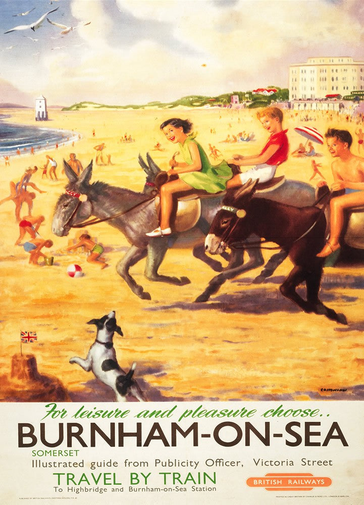 Burnham-on-sea donkies - For Leisure and Pleasure 24" x 32" Matte Mounted Print