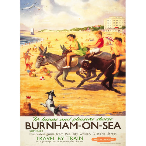 Burnham-on-sea donkies - For Leisure and Pleasure 24" x 32" Matte Mounted Print