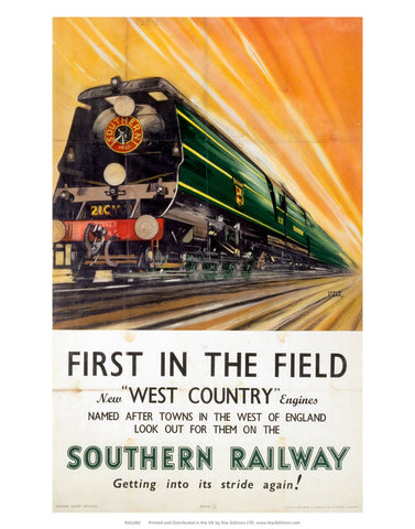 First in the field west country engines - Southern Railway 24" x 32" Matte Mounted Print