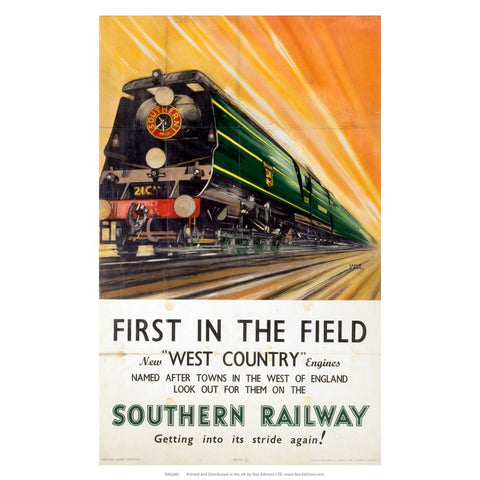 First in the field west country engines - Southern Railway 24" x 32" Matte Mounted Print