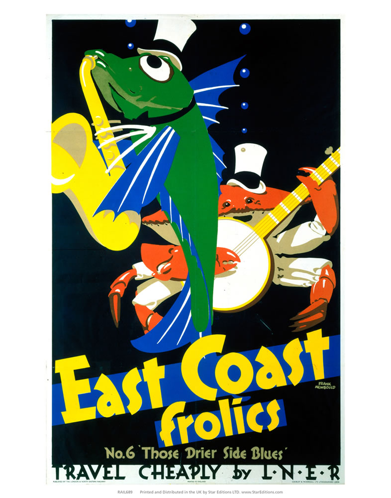 East Coast Frolics - Fish and Crab musicians 24" x 32" Matte Mounted Print