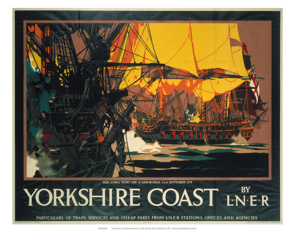 Yorkshire Coast - Paul jones fights off scarbough 23rd sept 1779 24" x 32" Matte Mounted Print