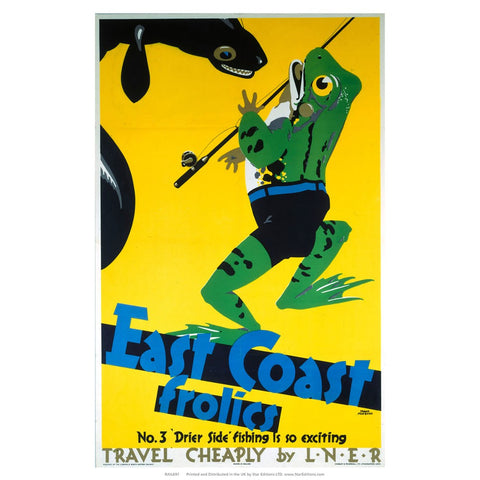 East Coast Frolics - Frog with fishing rod 24" x 32" Matte Mounted Print