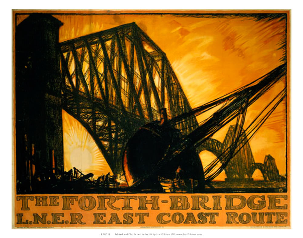 The Forth Bridge - Sunset drawing by LNER East coast 24" x 32" Matte Mounted Print