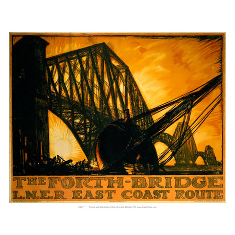 The Forth Bridge - Sunset drawing by LNER East coast 24" x 32" Matte Mounted Print