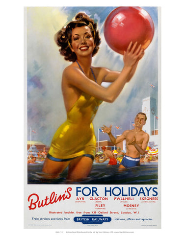 Butlins for Holidays - Ayr Clacton Pwllheli Skegness Filey Mosney 24" x 32" Matte Mounted Print