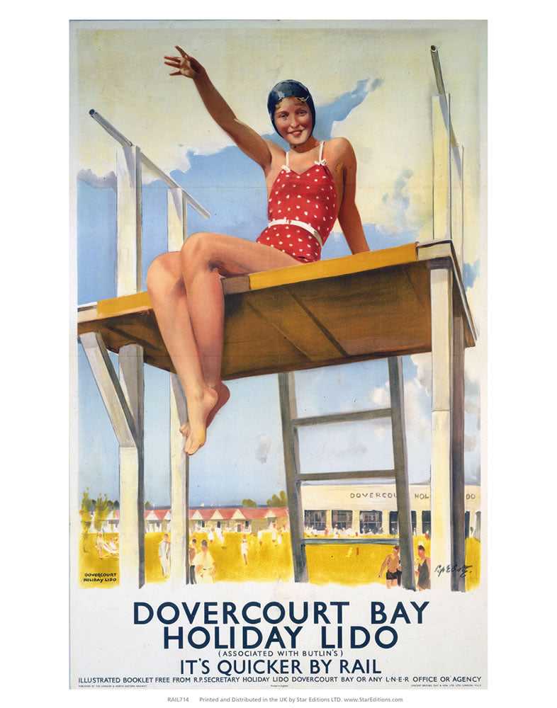 Dovercourt bay holiday lido - Red swimsuit 24" x 32" Matte Mounted Print