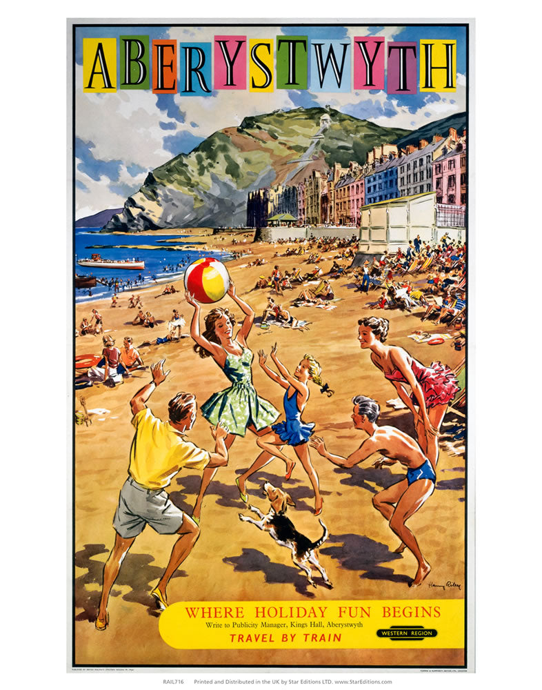 Where Holiday fun Begins - Aberystwyth beach sceen 24" x 32" Matte Mounted Print