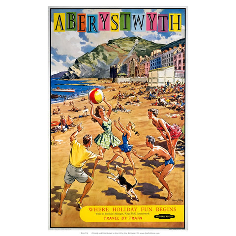 Where Holiday fun Begins - Aberystwyth beach sceen 24" x 32" Matte Mounted Print