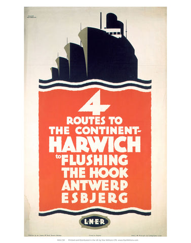 4 Route to the Continent - Harwich LNER 24" x 32" Matte Mounted Print