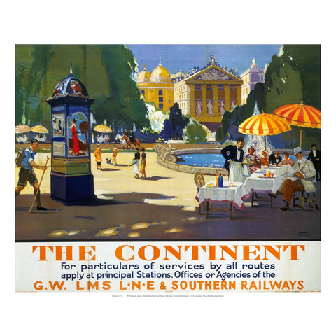 The Continent Fountain city scene - GW LMS and Southern 24" x 32" Matte Mounted Print