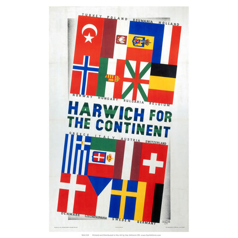 Harwich for the continent - flags poster 24" x 32" Matte Mounted Print