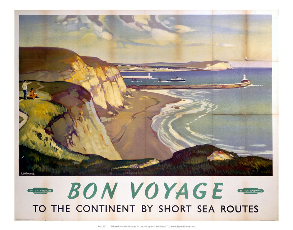 Bon Voyage - Continent by sea routes British Railways 24" x 32" Matte Mounted Print