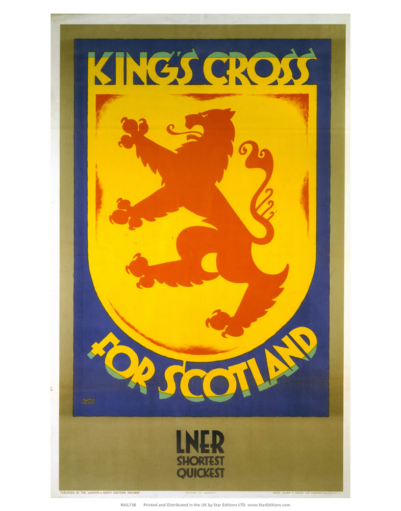 Kings cross for scotland shield LNER poster 24" x 32" Matte Mounted Print
