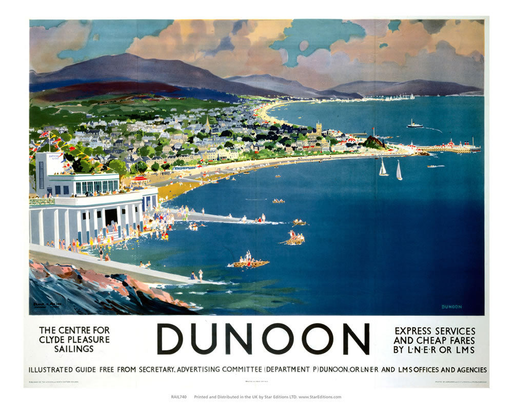 Dunoon - Center for Clyde Pleasure Sailings coastline painting 24" x 32" Matte Mounted Print