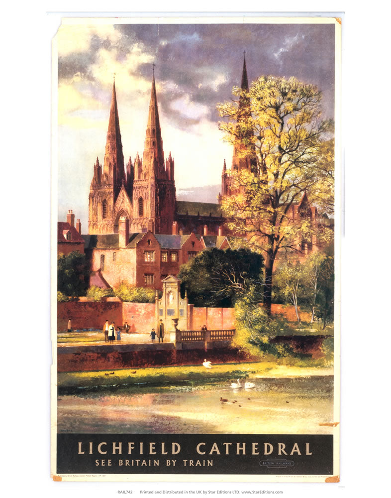 Lichfield Cathedral - See britain by train 24" x 32" Matte Mounted Print