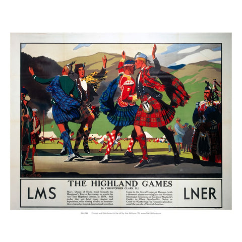 The Highland Games with bagpipe player - LMS and LNER 24" x 32" Matte Mounted Print