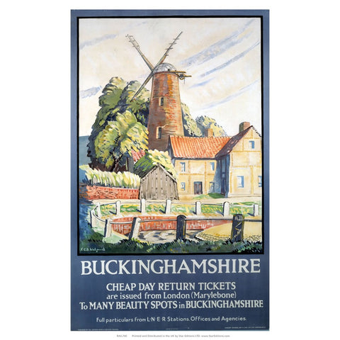 Buckinghamshire windmill - Cheap tickets to many beauty spots 24" x 32" Matte Mounted Print