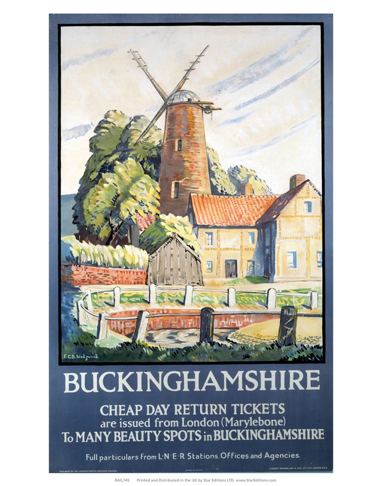 Buckinghamshire windmill - Cheap tickets to many beauty spots 24" x 32" Matte Mounted Print