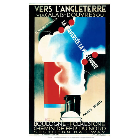 Vers L'Angleterre - Southern Railway Boulogne to Folkstone 24" x 32" Matte Mounted Print