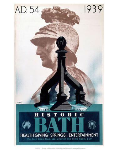 Historic Bath - Roman head design. Healthgiving springs 24" x 32" Matte Mounted Print