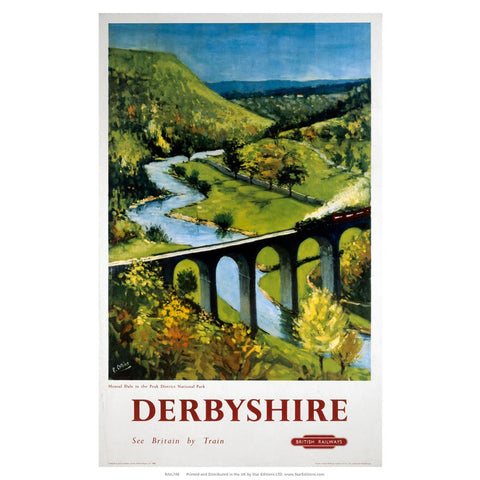 Derbyshire Viaduct - See britain by train valley 24" x 32" Matte Mounted Print