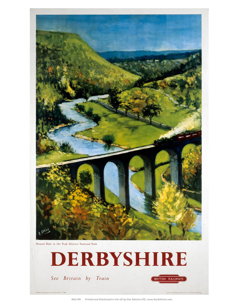Derbyshire Viaduct - See britain by train valley 24" x 32" Matte Mounted Print
