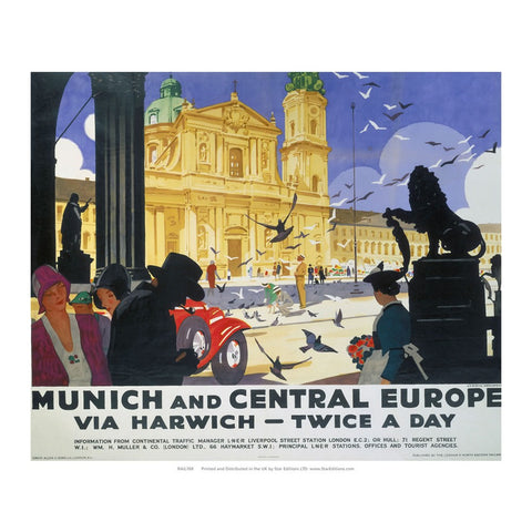 Munich and Central Europe via Harwich 24" x 32" Matte Mounted Print