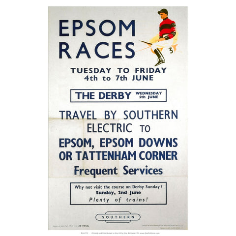 Epson Races - Travel By Southern Electric 1 jockey 24" x 32" Matte Mounted Print